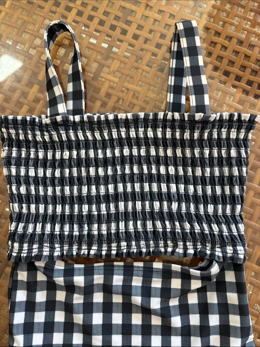 Old Navy Navy and White Gingham Girls Smocked One-Piece Swimsuit 6